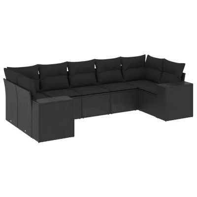 Produktbild von 7-tlg. Garten-Sofagarnitur mit Kissen Schwarz Poly Rattan