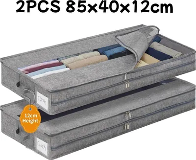 Produktbild von Unterbett Aufbewahrungstasche - Organizer - 85×40×12 cm - Oxford-Gewebe - Mittiger Reißverschluss - Faltbar - Staub- und Feuchtigkeitsschutz - Hellgrau