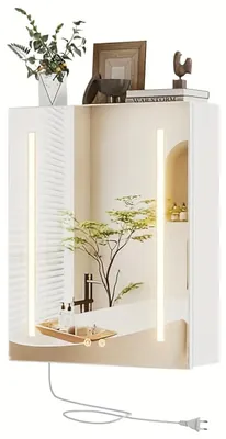 Immagine prodotto di Specchio da bagno - Mobile bagno con specchio - Mobile antiappannamento - Mobile a parete con ripiani regolabili