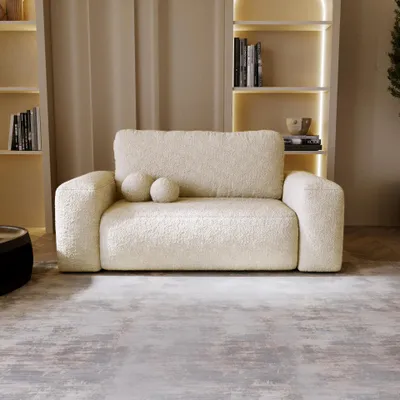 Produktbild von Chilly Fluffy Sofa – Designer Schlafsofa 190x110cm in Bouclé, mit Schlaffunktion & Bettkasten | Quelle 2