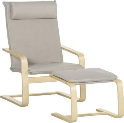 Produktbild von HOMCOM Wohnzimmer-Sessel mit Ottomane, gepolstert mit Stoff, moderner Sessel mit hoher Rückenlehne, abnehmbarem Kissen, für Schlafzimmer, 67 x 69 x 100 cm, Grau