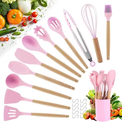 Produktbild von Silikon-Küchenhelfer Set 22-teilig Rosa mit Behälter