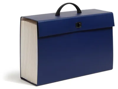 Imagen del producto de Caja de archivos ampliable con 19 compartimentos, etiquetas identificadoras y formato DIN A4, ideal para oficina y escuela