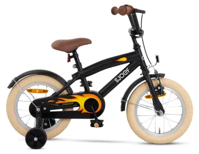 Produktbild von SJOEF Cruise Kinderfahrrad 14 Zoll | Ab 3-5 Jahren | Kinder Fahrrad für Jungen / Jugend  | Kleidergröße von 98 bis 108 cm | inklusive Stützräder - Matt Schwarz