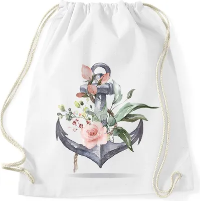 Produktbild von Turnbeutel Anker Blumen Watercolor Gymsac Baumwolle Autiga® weiß unisize