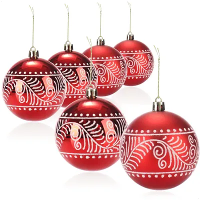 6 Kunststoff-Weihnachtskugeln, rot, glänzend/matt, Ø 8 cm