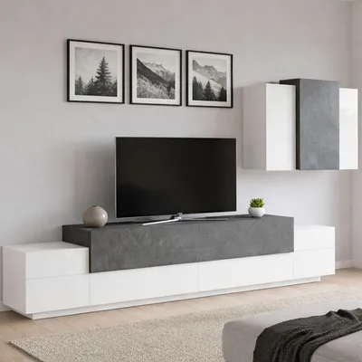 Immagine prodotto di Dmora Parete Attrezzata Alaskino 45x240x180h cm Bianco Lucido, Modulabile 10 Vani Italy