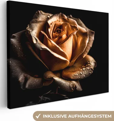 Produktbild von MuchoWow® - Leinwandbilder - Rose - Gold - Floral - Botanisch Schwarz, Wandbild, Wanddeko Bilder Wohnzimmer, 120x90cm