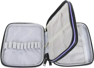 Obrázek produktu pro Organizér - pouzdro na háčky - úložná taška na pletací jehlice - fialová - dvouvrstvé kapsy - 20 cm - uložení příslušenství.
