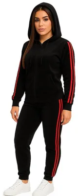 Produktbild von Hochwertiger Damen-Trainingsanzug, Jogginganzug, Sportbekleidung, Schwarz-Rot - M