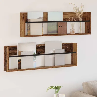 Produktbild von "Schlussverkauf" Magazinregal 2 Stück - Moderner Stil - Zeitschriftenhalter - Altholz 100x12x30 cm Holzwerkstoff C15265