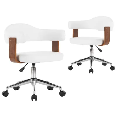 Image de vidaXL Chaise de salle à manger 2 pcs. Pivotant Blanc Bois courbé et similicuir