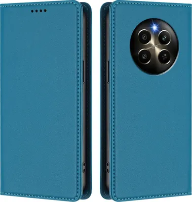 Obrázek produktu pro Kožené pouzdro pro Realme 12 Pro/Realme 12 Pro+, magnetické flipové pouzdro zPolyuretankůže se stojánkem Jezerní modrá