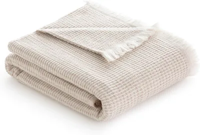 Imagen del producto de Manta - Manta de algodón extra suave con diseño gofrado, manta multifuncional para sofá, cama, manta decorativa y chal (beige arena, 230)