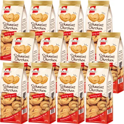 Produktbild von Schulte Schweinsöhrchen knusprig zart Blätterteiggebäck VPE (12x250g Beutel)