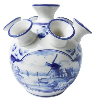 Image de Heinen Delfts Blauw – Vase à tulipes – Motif : Moulin – 16 cm
