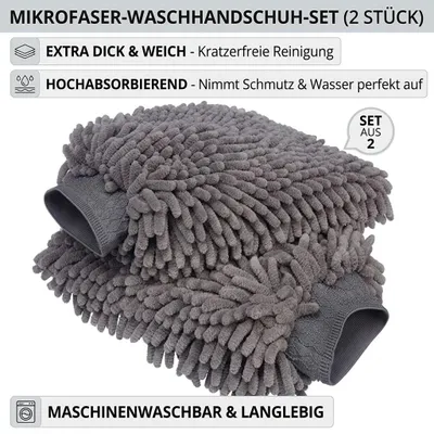 Image de Lot de 2 gants de nettoyage en microfibre pour voiture, gris, ultra-doux et très absorbants, 24 x 18 cm