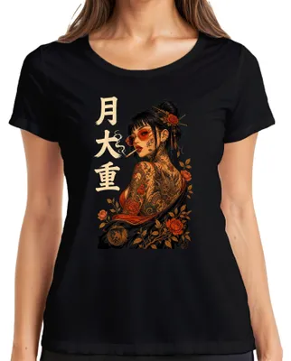 Produktbild von Ge Yakuza Tattoo Frau Japanisch Oni Drache Japan Y2K Rose Damen T-Shirt, Schwarz, L