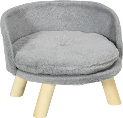 Zdjęcie produktu dla Legowisko Dla Psa Łóżko Dla Kota, Sofa Dla Psa Z Antypoślizgowymi Drewnianymi Nóżkami I Poduszką, Wewnątrz, Szare, 40,5 X 40,5 X 33 Cm