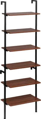 Obrázek produktu pro Nástěnný regál se 6 policemi – 60 x 30 x 204 cm – MDF a ocel – tmavé dřevo s černou barvou