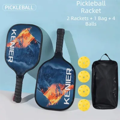Produktbild von Pickleball-Set 2 Schläger + 4 Bälle – Stoßfest, rutschfester Griff, Pickleball Paddel Schläger-Set für Anfänger & Profis - Farbe: Feuer & Blau