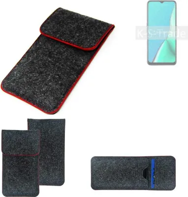 Produktbild von K-S-Trade Handy Schutz Hülle kompatibel mit Oppo A9 2020 Schutzhülle Handyhülle Filztasche Pouch Tasche Case Sleeve Filzhülle dunkelgrau roter
