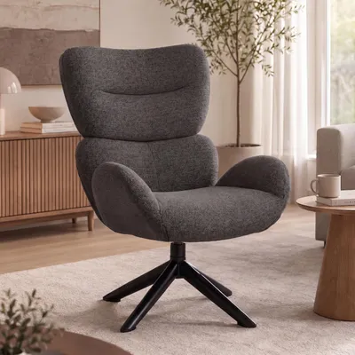 Obrázek produktu pro Lounge křeslo HWC-Q53, křeslo, lounge křeslo, jídelní židle, otočné, kovové, chenille (420 g/m²) tmavě zelené