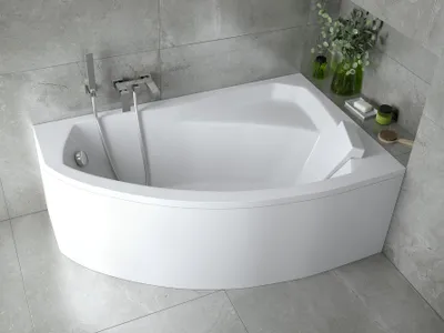 Produktbild von BADLAND Eckbadewanne Badewanne Rima RECHTS 130x85 mit Acrylschürze, Füßen und Ablaufgarnitur GRATIS