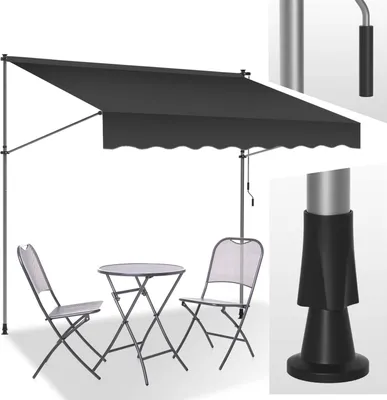 Produktbild von Izrielar Markise Klemmmarkise Balkonmarkise Grau mit Handkurbel ohne Bohren Sonnenschutz UV-Schutz und wasserfestund höhenverstellbar 350cm