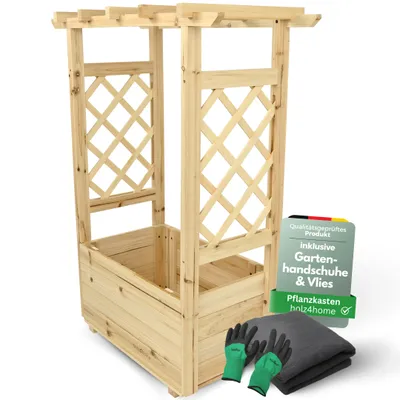 Produktbild von holz4home® Pflanzkasten S mit Dach aus Tannenholz inkl. Vlieseinlage I Blumenkasten für Garten, Terrasse I Pflanzkübel Blumenkübel Rankgitter