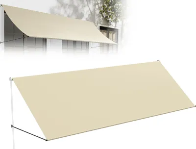 Obrázok produktu pre XMTECH markíza s padacím ramenom 400 x 145 cm balkónová markíza ochrana proti slnku s UV ochranou a polyesterom odolným proti poveternostným vplyvom, montáž na stenu pre balkón okno terasa, vrátane montážneho materiálu, béžová