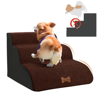 Produktbild von Caliyo Hundetreppe 3 Schichten Haustiertreppe Hundetreppe 50 kg belastbar Rutschfest Katzentreppe, für Kleine Hunde Welpe Katzen aus Sofa Bett