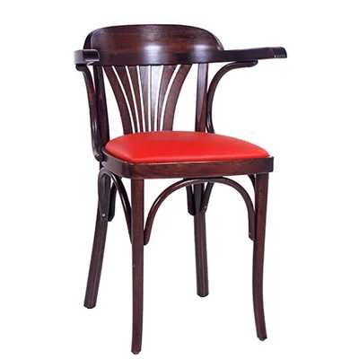Produktbild von pemora Bugholzstuhl / Holzstuhl CLASSICO S44P mit Armlehnen und Sitzpolster: Kunstleder karminrot