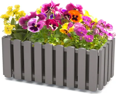 Produktbild von Balkonkasten Blumentopf Pflanzkasten Zaun Grau B 38cm 6 L Balkontopf Garten Blumenkasten Zaunimitation Geländer Optik Kunststoff