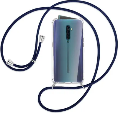 Produktbild von Handykette Backcover-Schutzhülle mit Band (Metall silberfarben) für Oppo Reno2 - dunkelblau