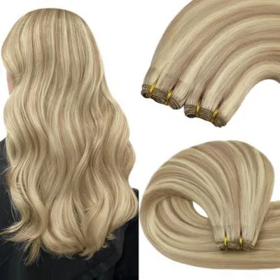 Image de Mèches de cheveux synthétiques, couleur blond cendré, 35 cm, 100g, pour tissage, de qualité Remy
