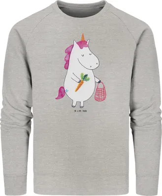 Produktbild von Mr. & Mrs. Panda Baumwoll Sweatshirt Einhorn Vegan Größe M - Heather Grey - Geschenk, Pullover, Rohkost, Veganismus, Pulli, Bio, Veganer, Gesund Leben, essen, Unicorn