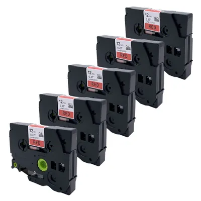 Produktbild von DULA Etikettenband - Kompatibel mit Brother P-Touch Tze-431 - 5 Stück - Schwarz auf rot - 12mm x 8m