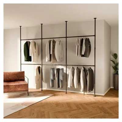 Produktbild von Kleiderstange im Industrial Design - LOFT III - Teleskopstangensystem als offenes System | Kleiderschrank aus stabilen Rohren 250-300 cm - ohne Bohren
