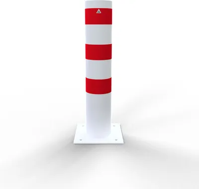 Produktbild von Schake Stahlrohrpoller ortsfest aus Stahlrohr verzinkt Ø193x3,6mm weiß beschichtet mit rot reflektierenden Leuchtstreifen zum Aufdübeln 1000mm Gesamtlänge