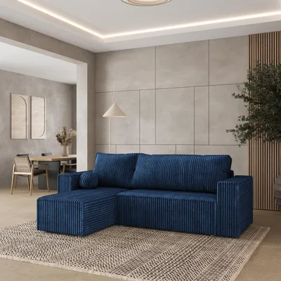 Produktbild von Masseno Ecksofa RAVELO T mit Schlaffunktion L-Form, Sofa mit Bettkasten, Wohnzimmersofa, Couch, Soffa, Bettsofa, Couchgarnitur- Blau, TILIA 77