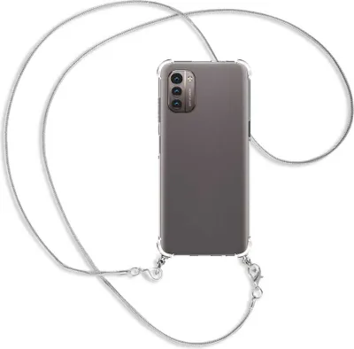 Produktbild von Handykette Backcover-Schutzhülle mit Band (Metall silberfarben) für Nokia G11 / G21 - silberfarbene Kette Snake
