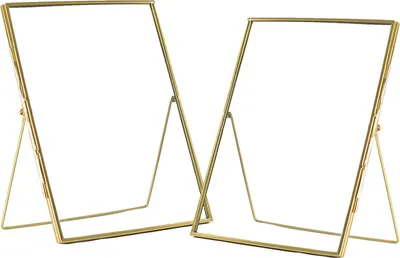 Two gold metal photo frames are displayed against a white background.