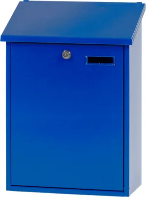 Produktbild von Wandbriefkasten Sebastian mit Schrägdach & Namensschild | HxBxT 44,5x32,5x16cm | Einwurföffnung 30x4cm | Blau