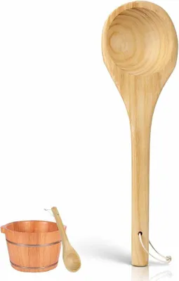 Productafbeelding van Saunalepel - Houten Sauna Lepel - Handgemaakt - 39 cm - Saunaaccessoires - Veilig en comfortabel in gebruik - Geschikt voor sauna en spa