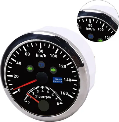 Image de Noir 85 mm 160 km/h Compteur de vitesse GPS 0-8000 tr/min Affichage du compte-tours LCD avec rétroéclairage rouge pour voiture, bateau, yacht, camping-car, camion