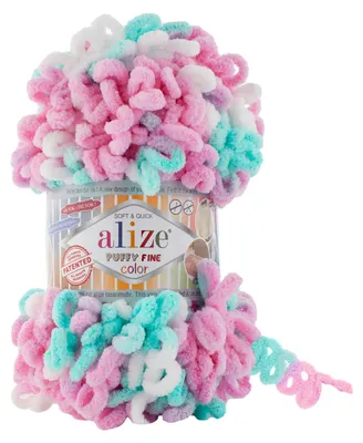 Strickgarn ALIZE Puffy Fine Color weiß, türkis,rosa