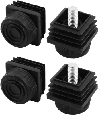 Produktbild von 4 Stück Tisch Nivellierungsfüße für Vierkantrohre in Schwarz mit Einsätzen 30 mm x 30 mm