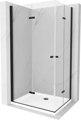 Produktbild von Mexen Lima Duo klappbare Duschkabine 100 x 90 cm, Transparent, Schwarz + Duschwanne Flat - 856-100-090-70-02-4010B