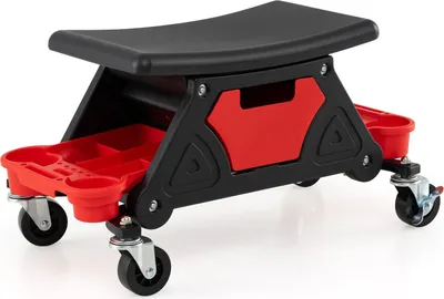 Produktbild von GOPLUS Werkstatthocker mit Rollen, Werkstattstuhl mit Schublade & 2 Tabletts, Werkstatt Rollhocker bis 135 kg belastbar für Werkstatt & Autoreparatur
